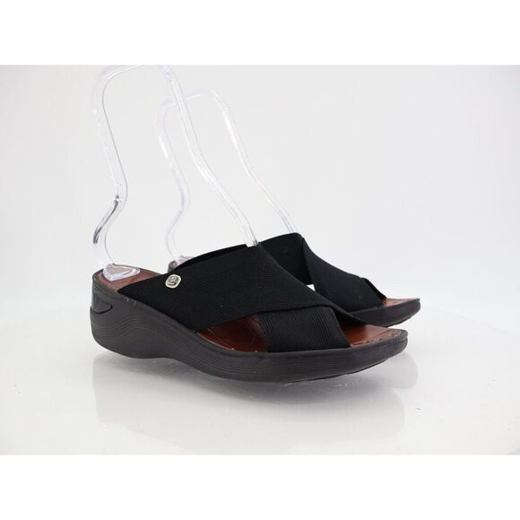 Bzees Women's Desire Sandals 9 Wedge Heel Slip On Black Textile Casual Comfy - Picture 1 of 11